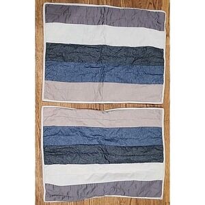 2/Pottery Barn Teen GOOD SPORT Blue + Gray Denim Stripes Quilted Standard Shams